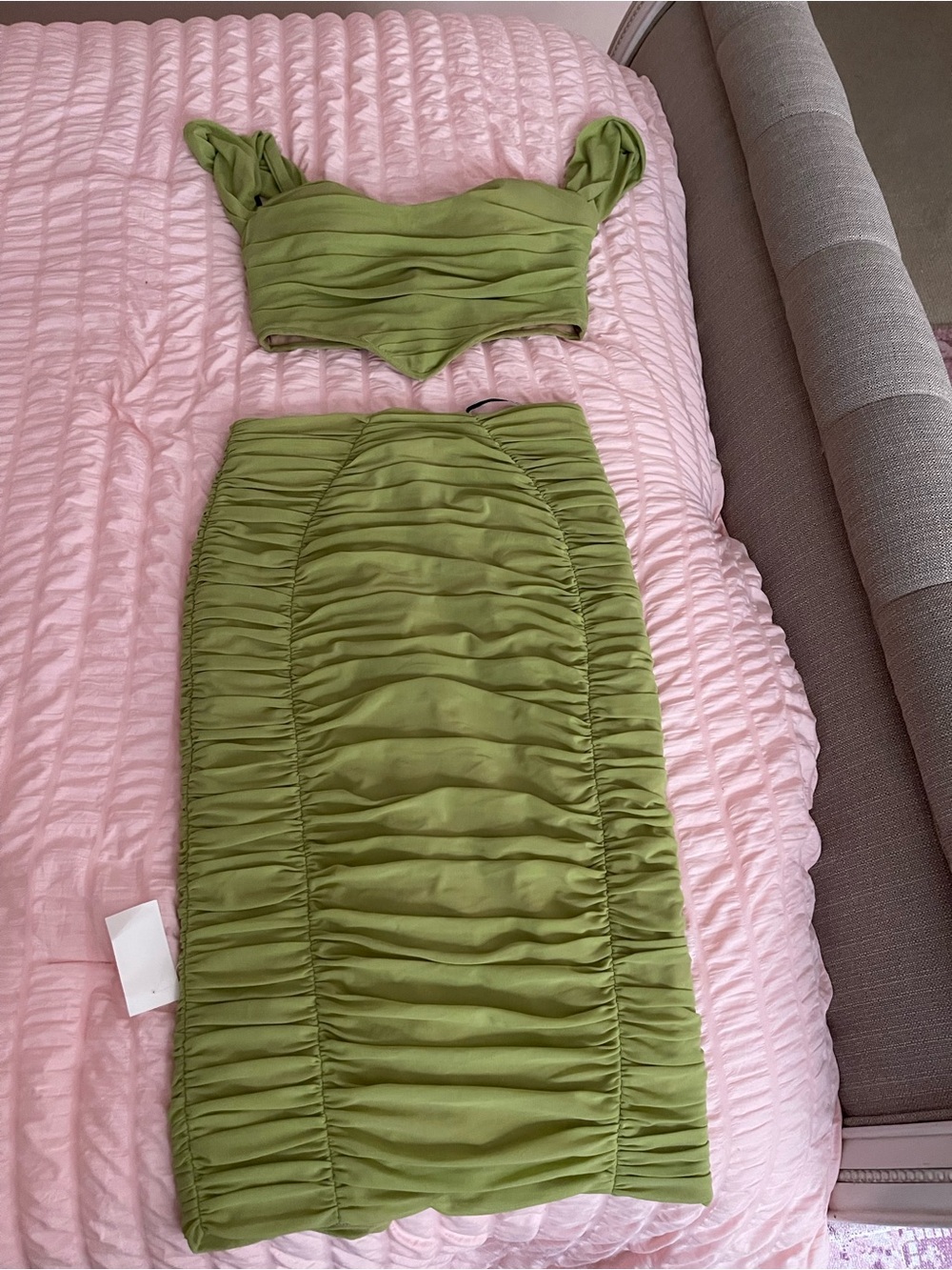 Miss Circle Olive Green Ruched Two-Piece Dress